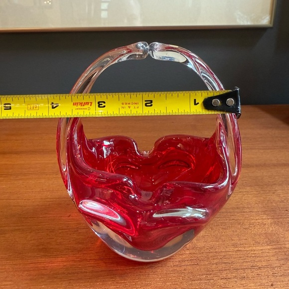 Murano Art Glass Hand Blown Sommerso Basket Joined Handles Submerged Ruby Red - Picture 7 of 7